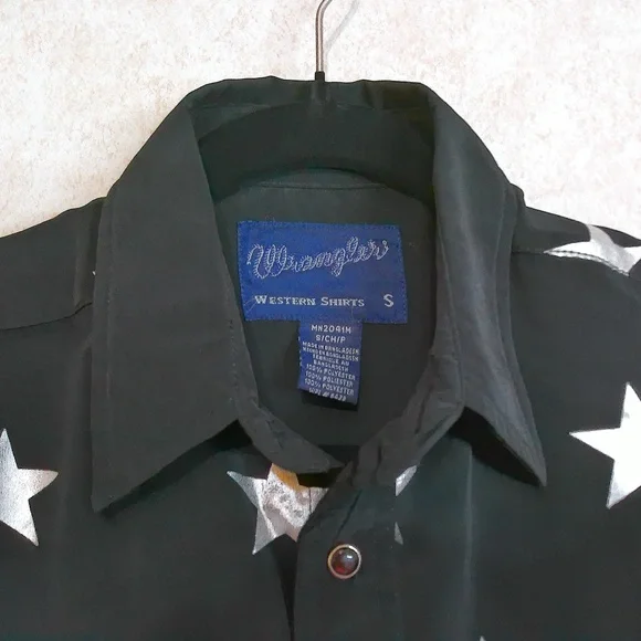 NWT Wrangler Western Shirts Snap Down Long Sleeve Black/Silver Men’s Size Small - Picture 9 of 11
